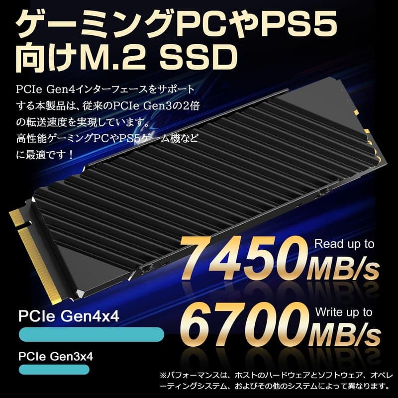 PS5対応 2TB PCIe Gen4x4 M.2 NVMe SSD ヒートシンク付き レッド 7450MB/s 認証品 5年保証