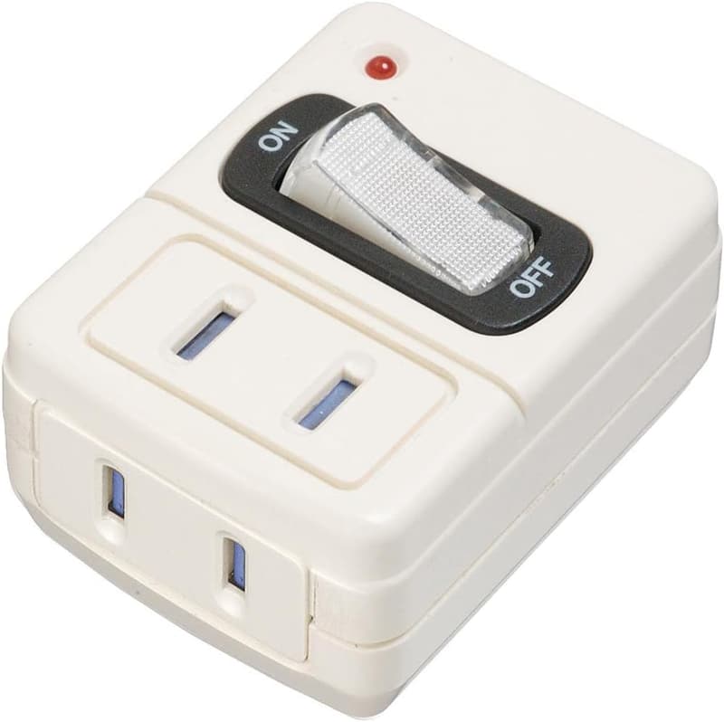 雷ガード付き集中スイッチ2個口電源タップ AY02FUSK210W ホワイト