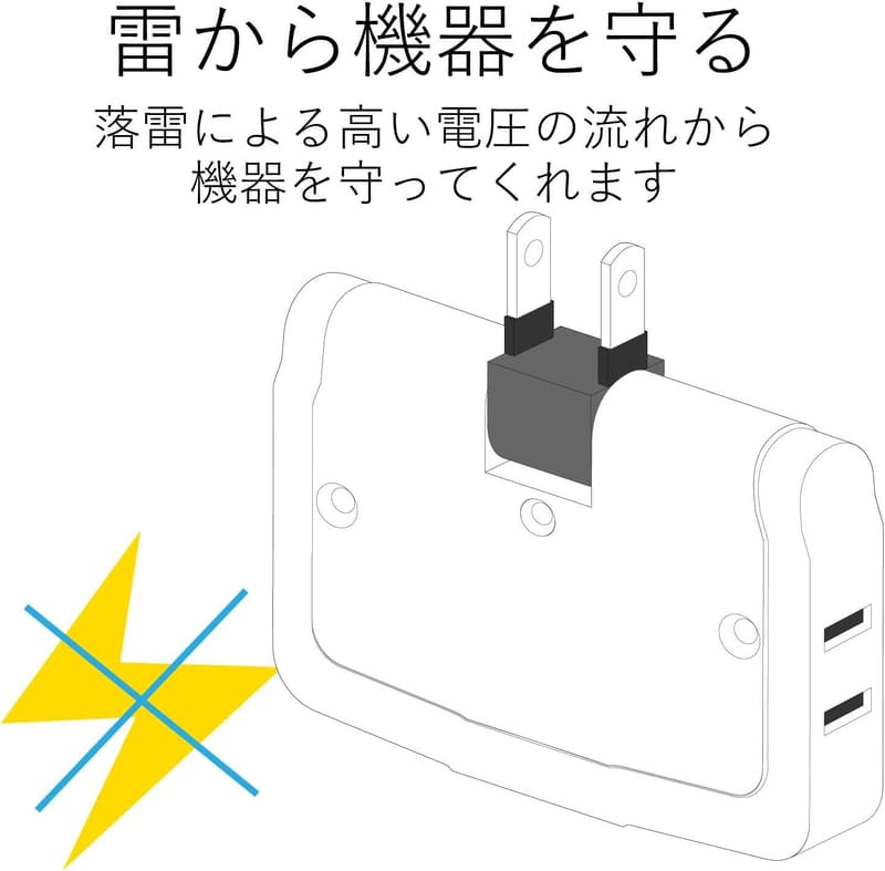 エレコム コーナータップ 雷ガード付き 3個口 スウィングプラグ ホワイト