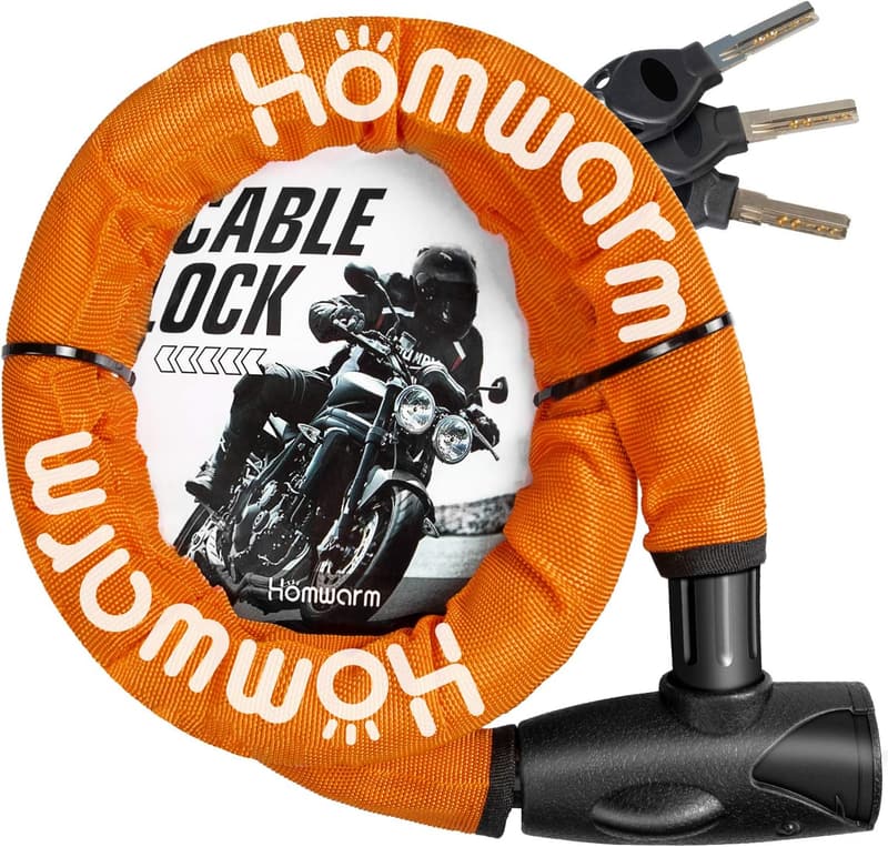 頑丈なバイク用チェーンロック 盗難防止 ワイヤー直径22mm 長さ1200mm 鍵3本セット