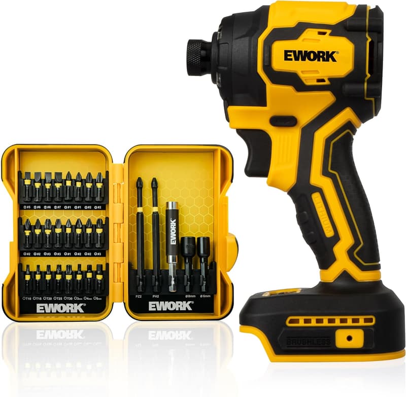 EWORK18V 小型軽量ブラシレスインパクトドライバー 最大トルク260N・m + 29本ドリルビットセット