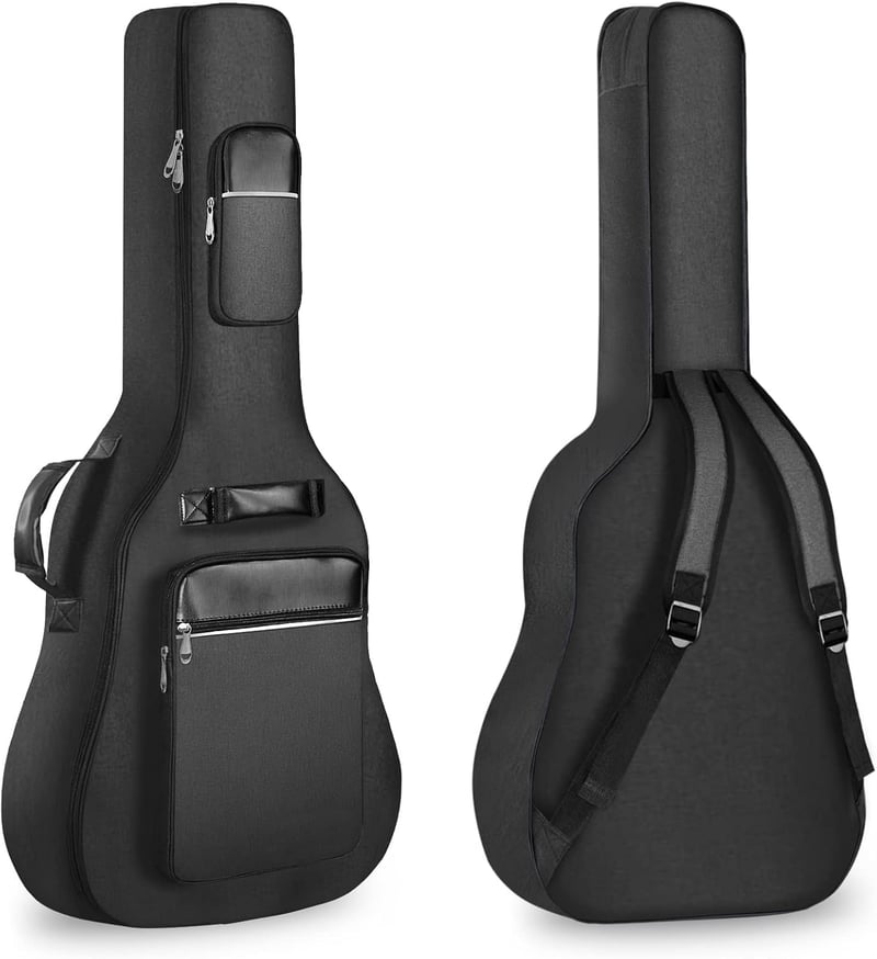 アコースティックギター用 軽量ソフトケース 40-41インチ対応 大容量ポケット付き 600D防水 ブラック