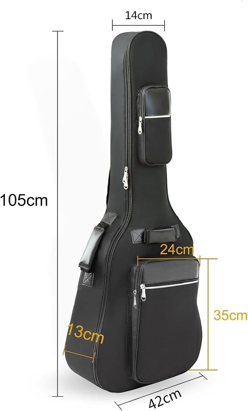 アコースティックギター用 軽量ソフトケース 40-41インチ対応 大容量ポケット付き 600D防水 ブラック