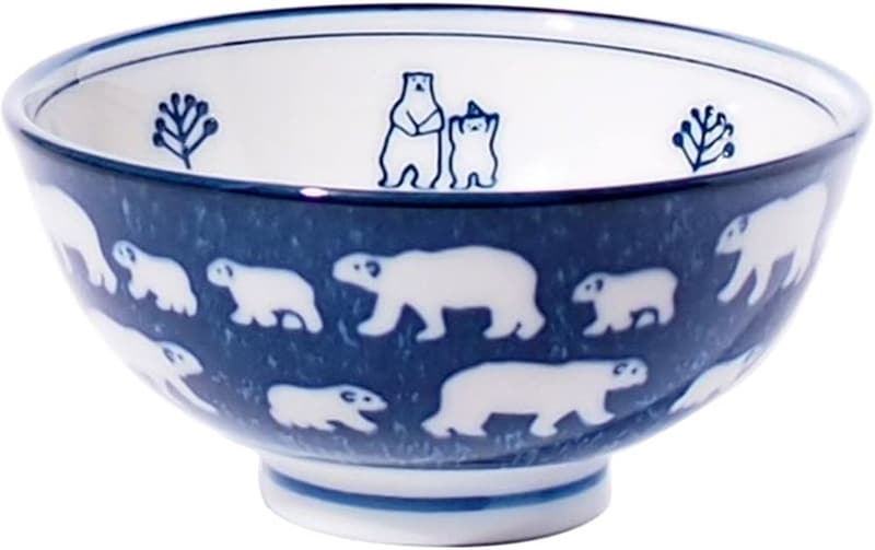 軽量茶碗 中 ネイビー - 白くまデザイン【みのる陶器】