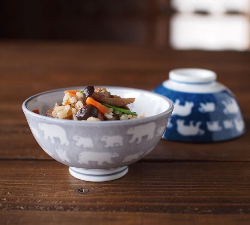 軽量茶碗 中 ネイビー - 白くまデザイン【みのる陶器】