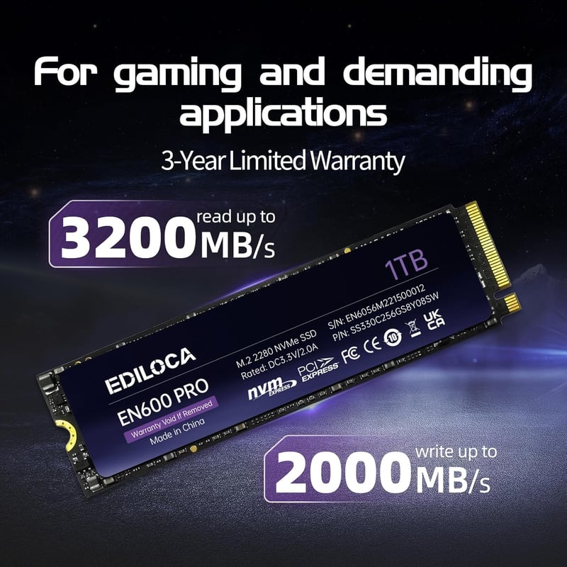 Ediloca EN600 PRO 1TB NVMe M.2 SSD 内蔵グラフェン冷却付き SLCキャッシュ