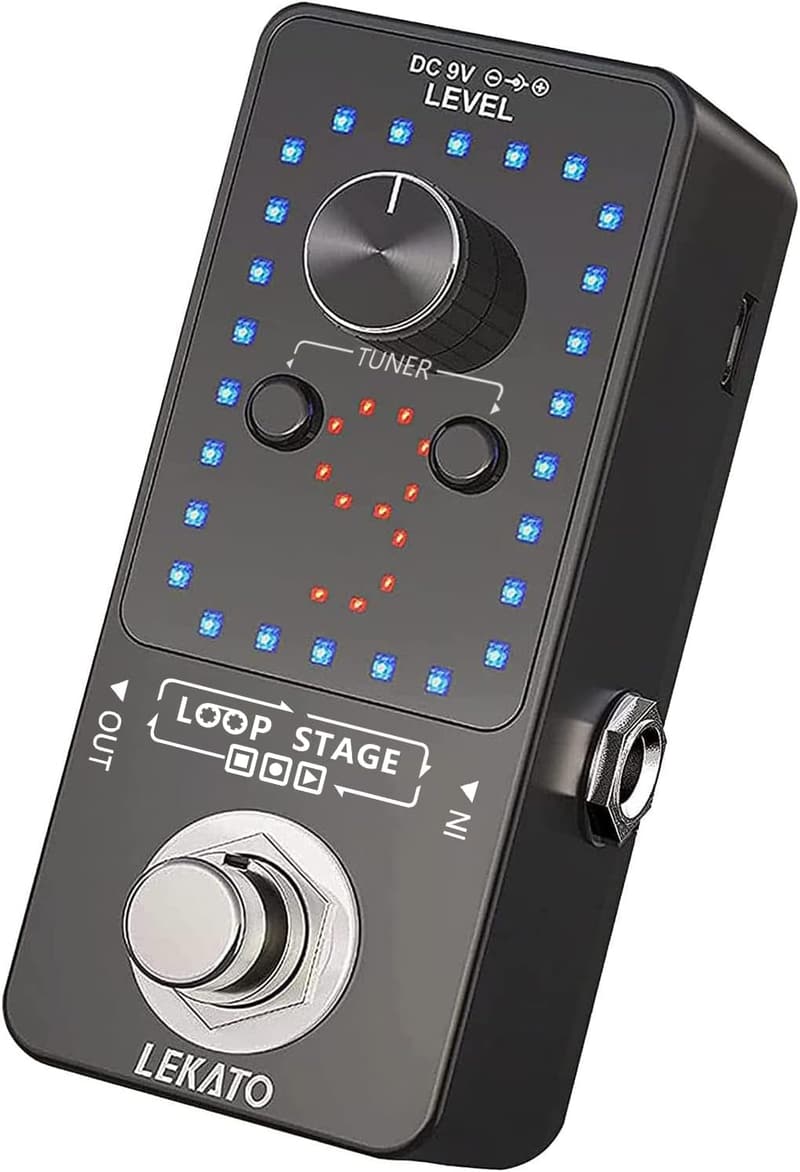 エレキギター・ベース用ルーパーエフェクターペダル USB接続・チューナー機能付き (ブラック)