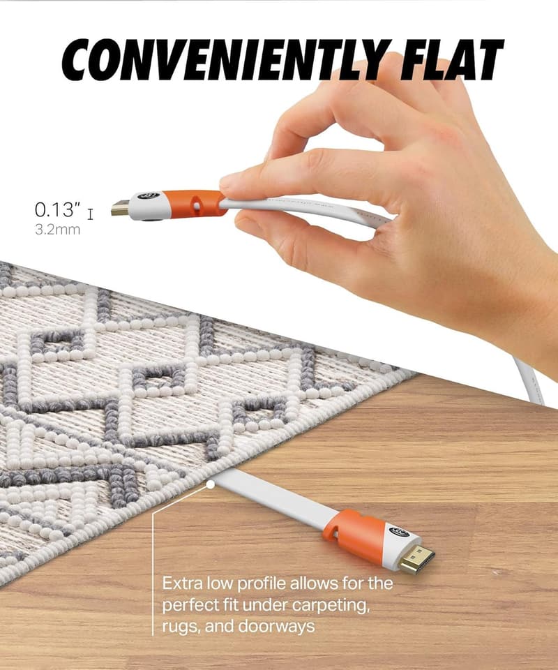 20フィート 高速4K対応フラットHDMIケーブル CL3定格 60Hz 3D対応