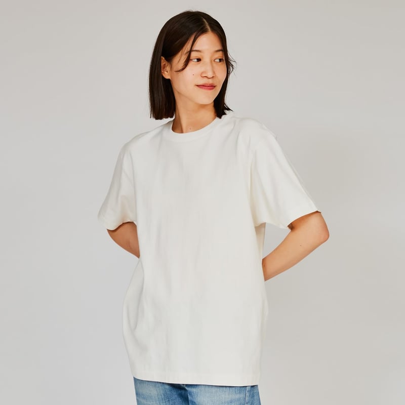 メンズ タグレス 丸胴 100%綿 半袖 Tシャツ シロ 白