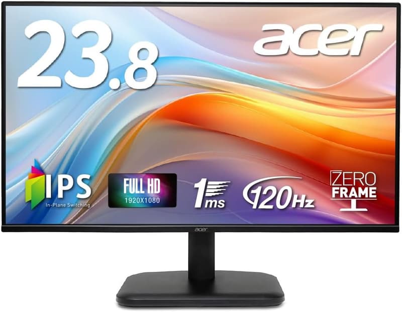 Acer 23.8インチ フルHD モニター ゼロフレームデザイン 120Hz 1ms VESAマウント対応 3年保証