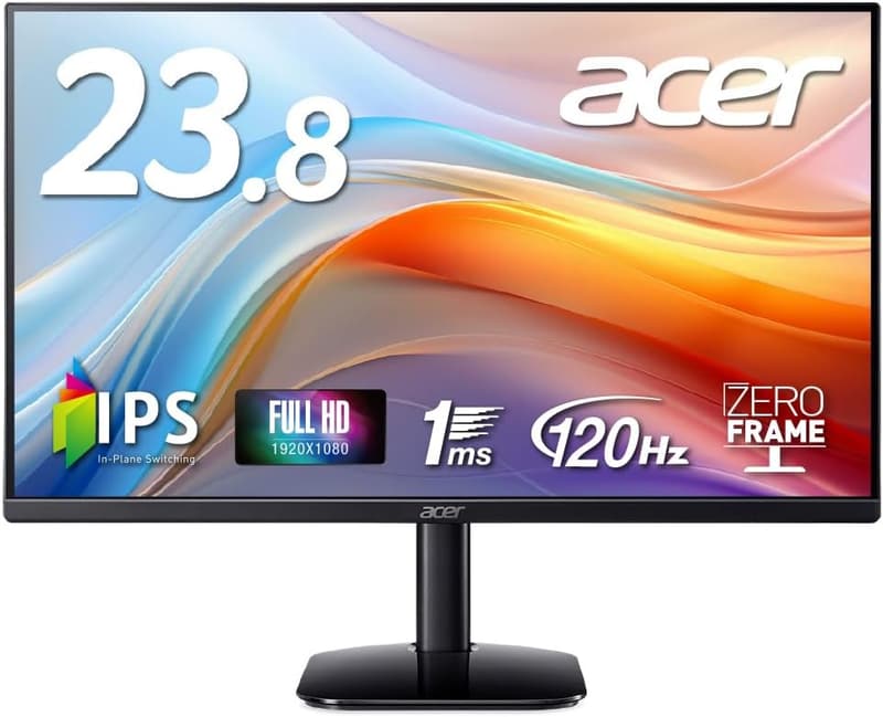Acer 23.8インチ フルHD IPSモニター ゼロフレーム 120Hz 1ms HDMI VESA対応 3年保証
