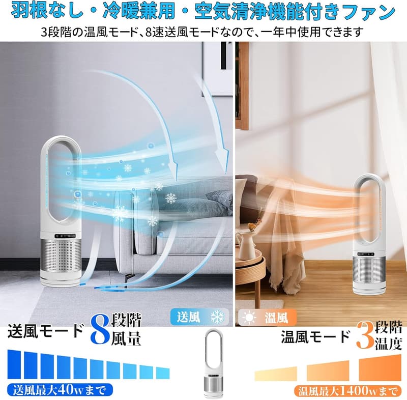 エコ暖房・空気浄化兼用セラミックファンヒーター【リモコン・省エネ】