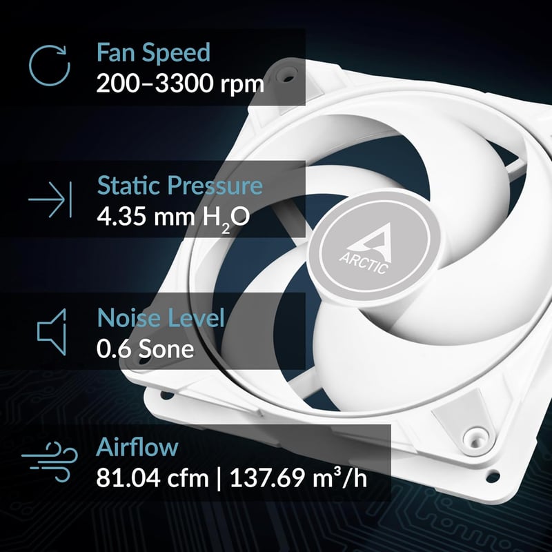 12cm角25mm厚ケースファン「P12 MAX WHITE」200~3,300 rpm