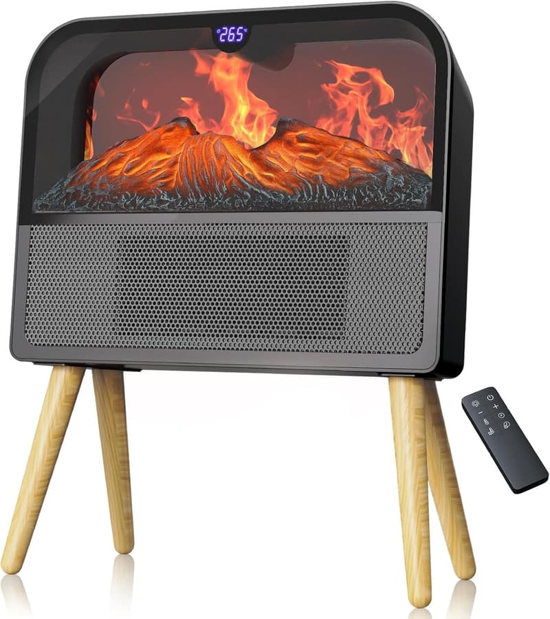 暖炉型セラミックヒーター 3D疑似炎 省エネ静音 1200W/800W/8W 大風量 トイレ・浴室・リビング用