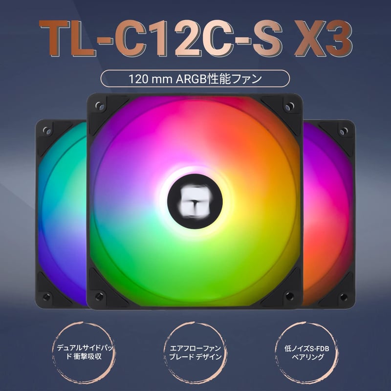 120mm ARGBケースクーラー用CPUファン（3個セット）静音4ピンPWM最大1500RPM