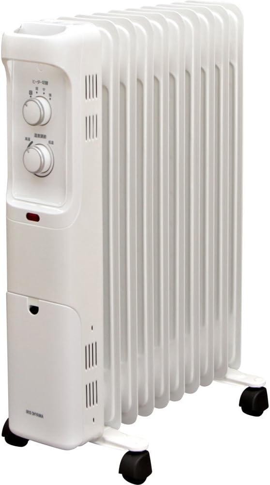 省エネオイルヒーター 500W/700W/1200W 小型 8畳用 メカ式・温度調節可能 ウェーブ型 ホワイト POH-1210KS-W