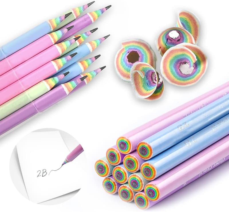 レインボー2B鉛筆（12本セット）- 小学生向け可愛い文房具、入学祝いに最適