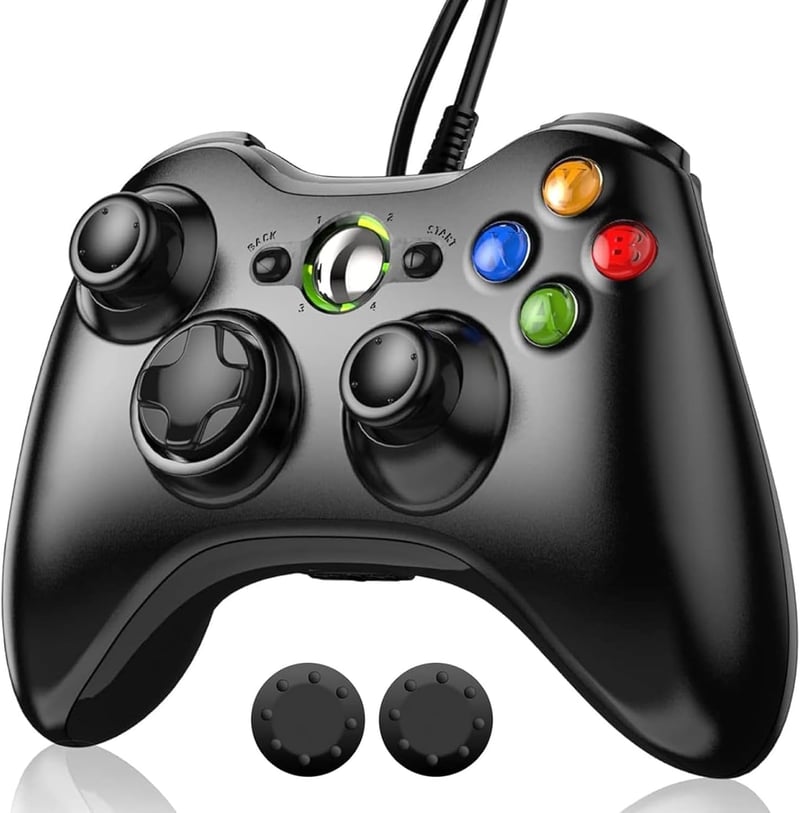 Xbox 360 有線ゲームパッド【2025年新改良】USB接続・振動機能搭載・高耐久ボタン・アシストキャップ2枚付き