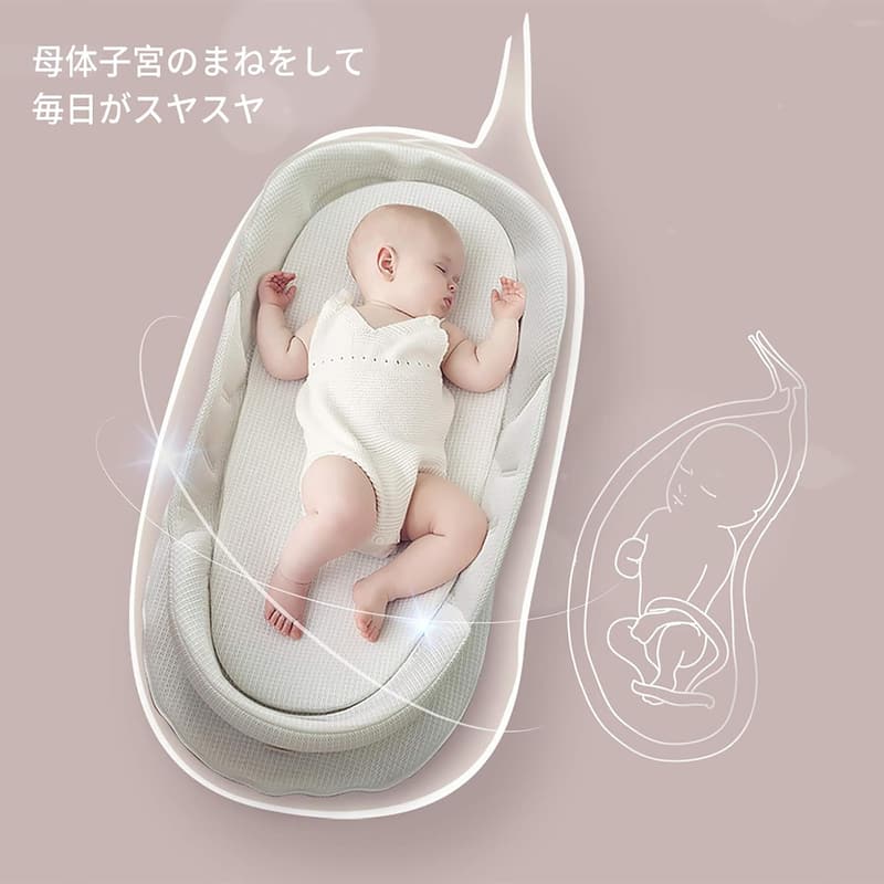 新生児用 折りたたみ式 ベビー布団 ベッドインベッド 通気性 高さ調整可 (グレー)