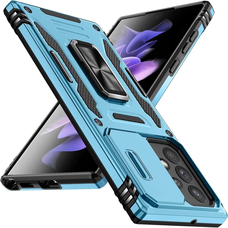 耐衝撃リング付きGalaxy A53 5Gケース 軽量・薄型・スタンド機能 ライトブルー
