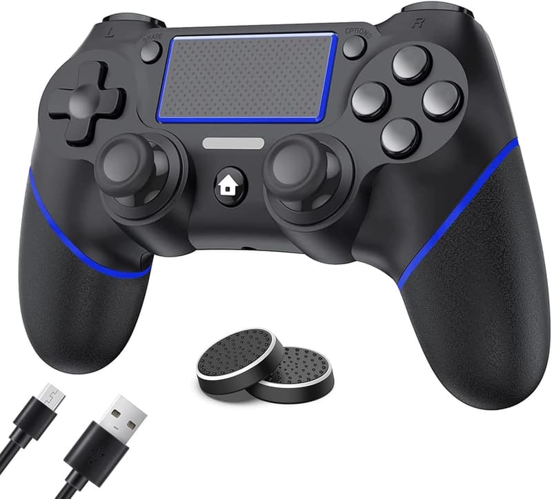 PS4用無線コントローラー Bluetooth接続 600mAh大容量 HD振動 ジャイロセンサー 日本語取扱説明書付き（ブラック/ブルー）