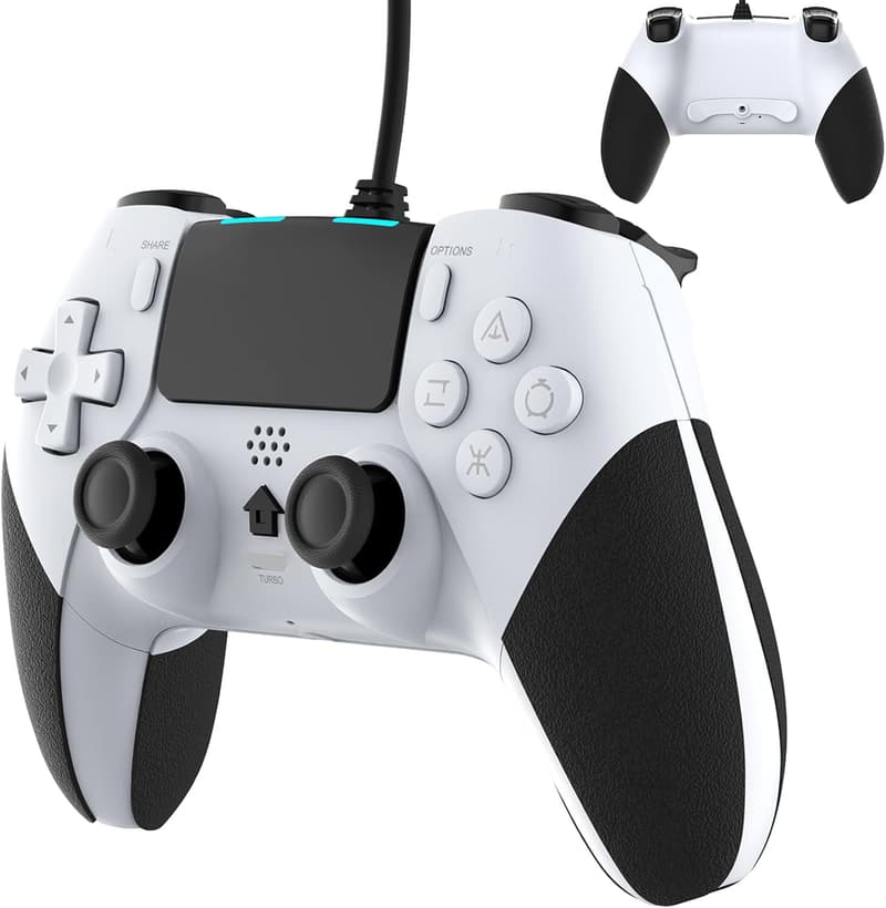 PS4用 有線コントローラー 背面ボタン&ジャイロセンサー搭載 高耐久ボタン ブラック&ホワイト