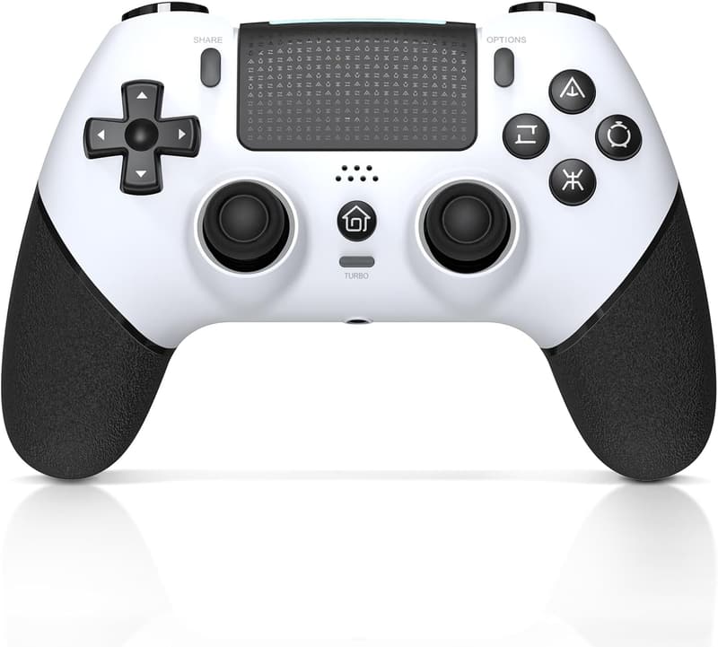 PS4/PS3/PC対応 ワイヤレスコントローラー マクロ機能 1000mAh大容量 連続使用16-20時間 6核HD振動 ジャイロセンサー 耐衝撃ホワイト