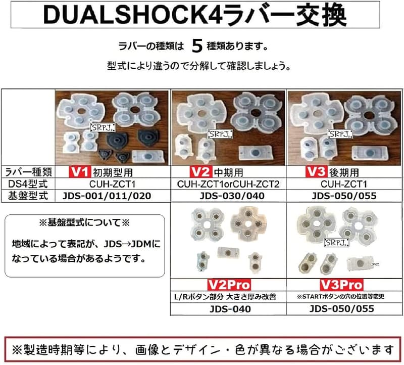PS4用コントローラー交換ラバーパッド V1 (JDS-001/011/020) 日本語取説付き