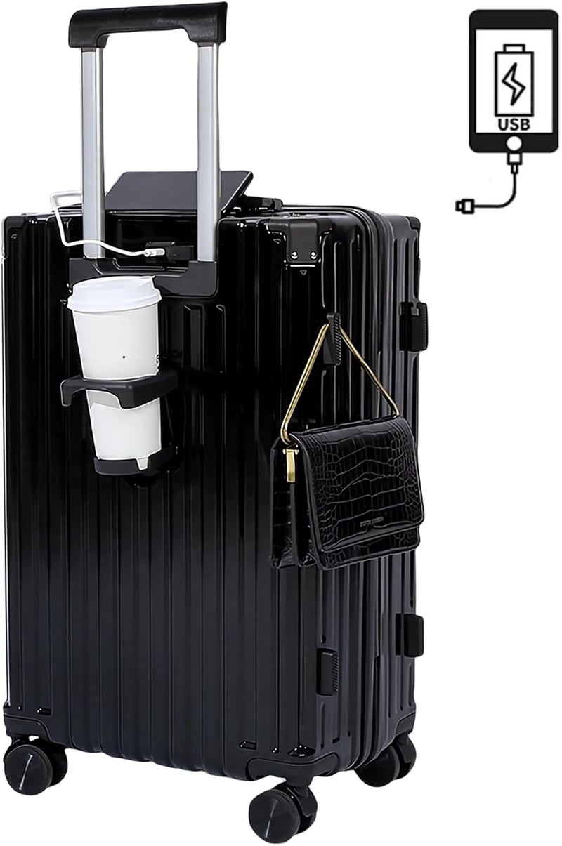 機内持ち込みスーツケース USBポート・カップホルダー付き 39L ブラック