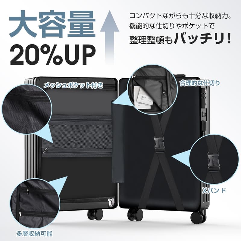 超軽量機内持ち込みスーツケース TSAロック搭載 静音キャリーケース ブラック Sサイズ