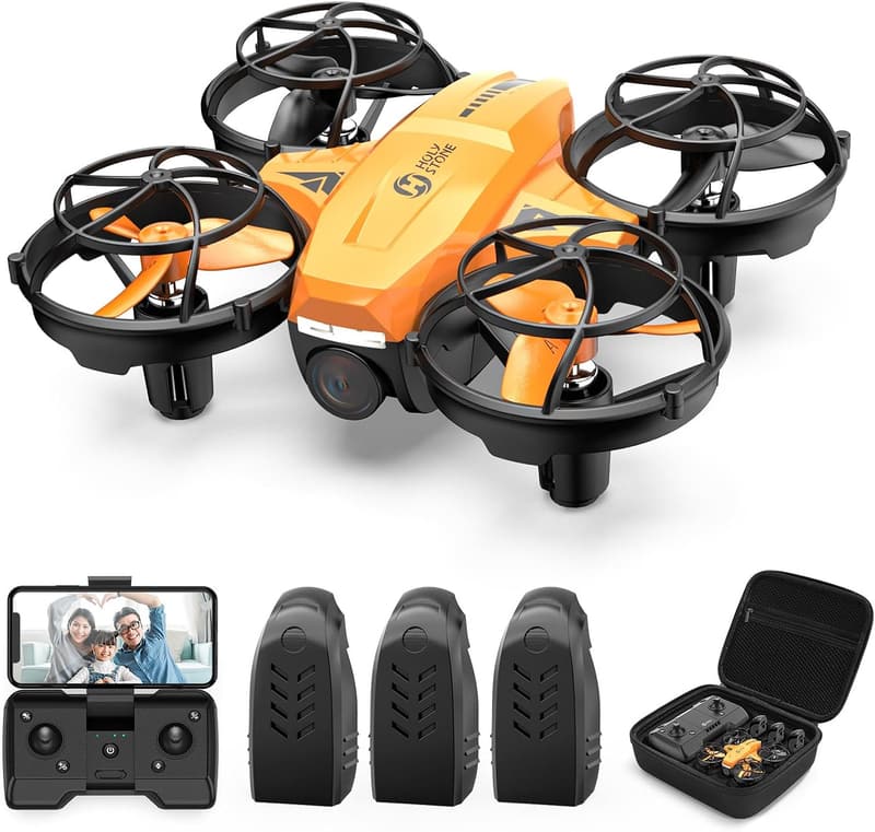 子供向け小型ドローン 1080Pカメラ 手投げテイクオフ バッテリー3個収納ケース付き HS420 オレンジ
