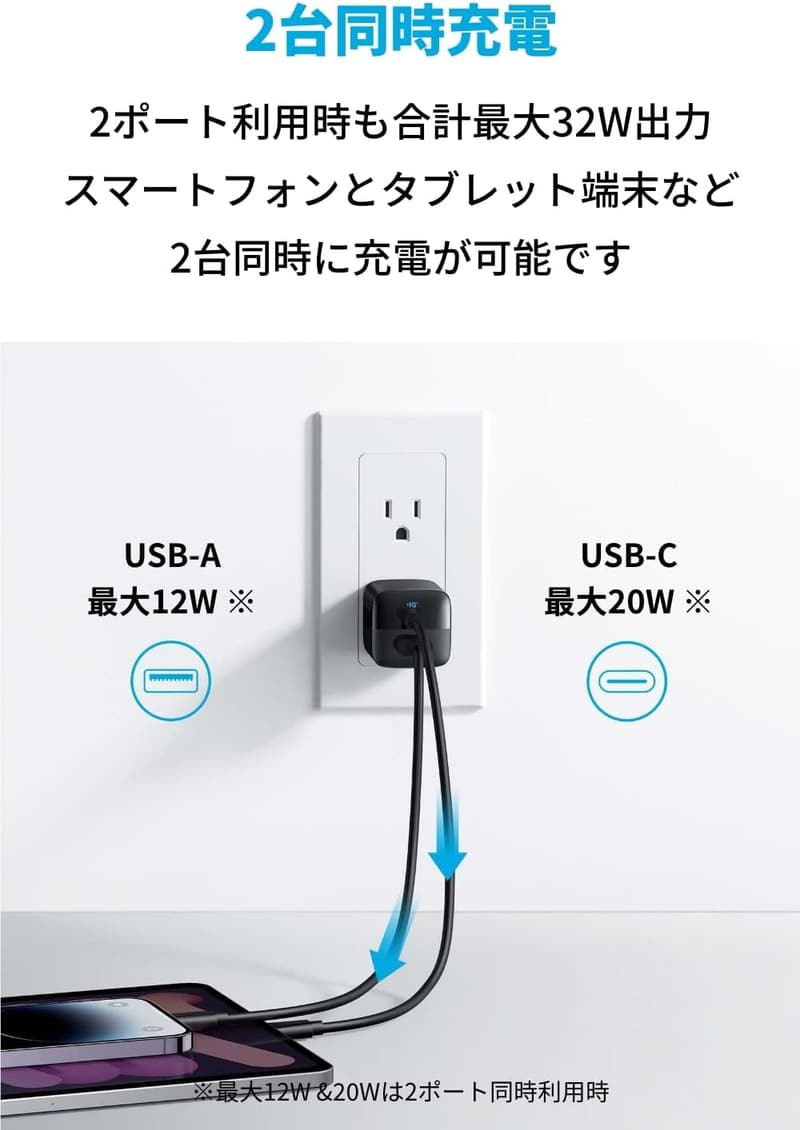 Anker 323 33W USB PD充電器（USB-C/USB-A）折りたたみ式プラグ【PSE適合】ブラック