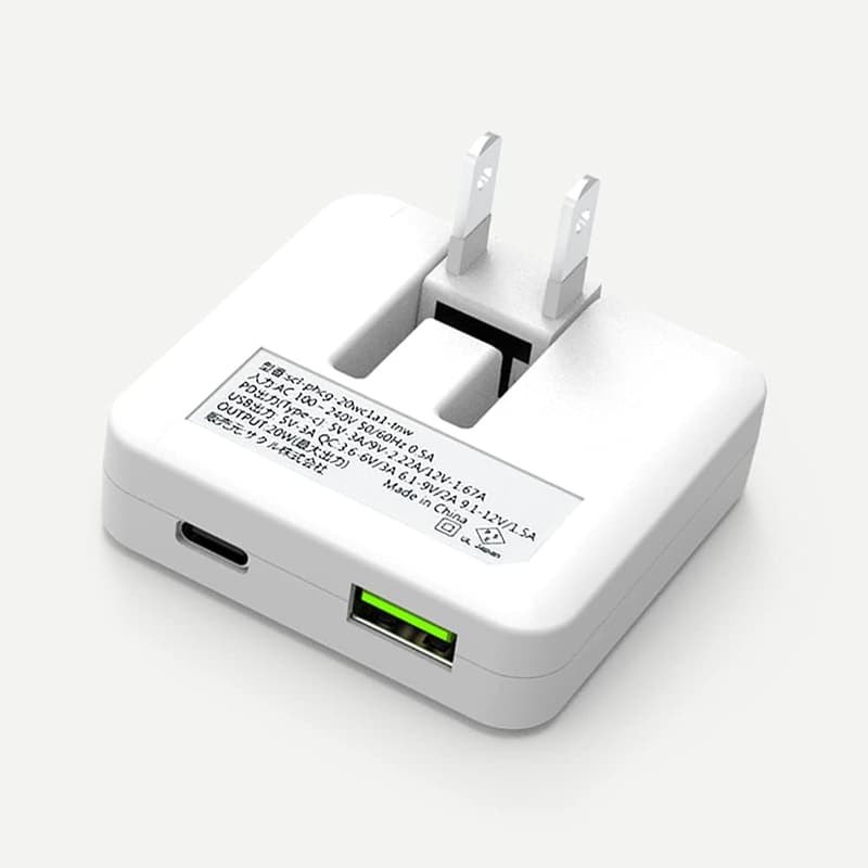 SUCCUL 20W急速充電器 薄型2ポートUSB-C/USB-A (ホワイト)