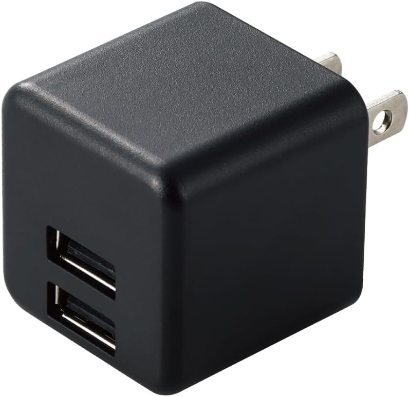 USB充電器 2ポート 12W コンパクト 折りたたみ式プラグ ブラック [iPhone15、Android対応]