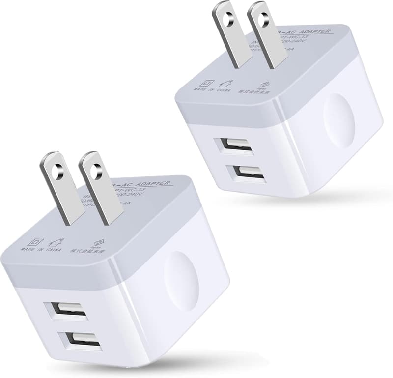 iPhone・Android対応 2ポート USB充電器 コンパクト ACアダプター【PSE認証/2.4A/キューブ型】2個セット（ホワイト）
