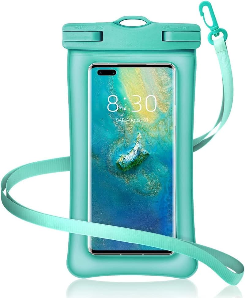 防水スマホケース IPX8 指紋・顔認証対応 7インチ以下対応 お風呂・海水浴用 (グリーン)