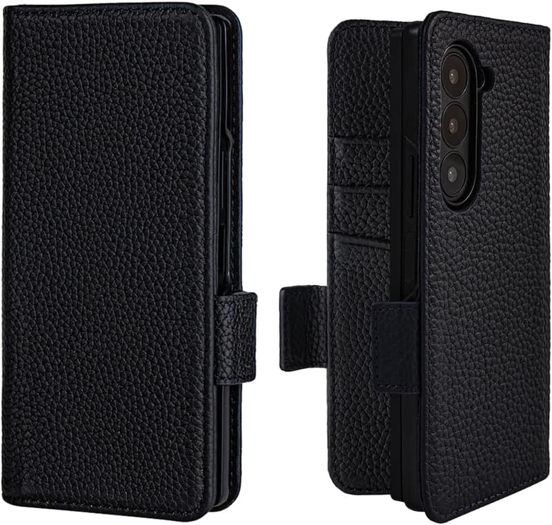 Galaxy Z Fold6用本革手帳型ケース RFID付きスタンド機能 ブラック