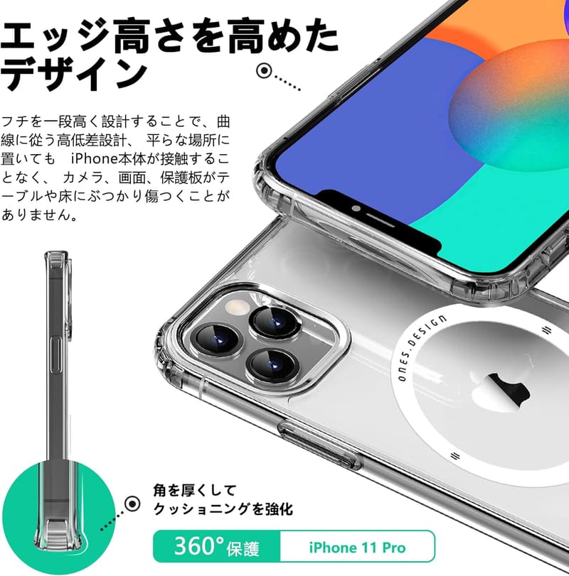 iPhone11 Pro用 MIL規格対応超耐衝撃ハードケース マグセーフ・Qi充電対応 クリスタルクリア