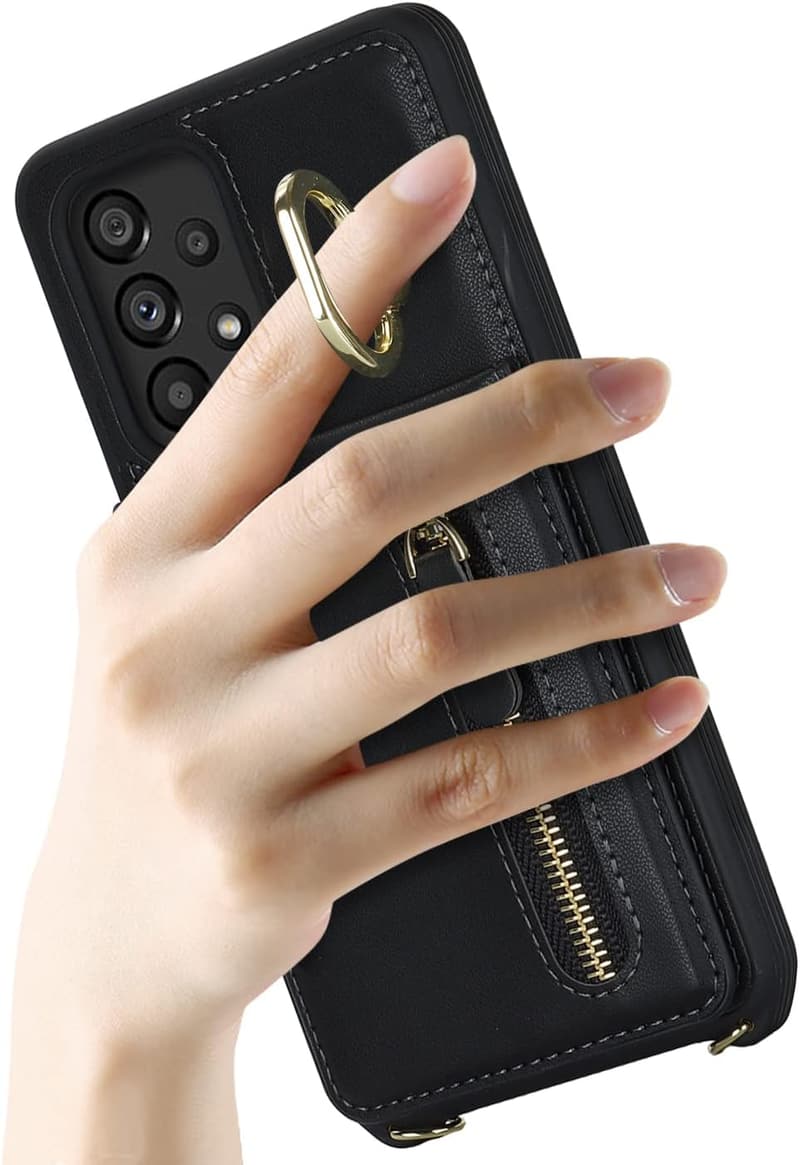 Galaxy A53 5G ショルダー 手帳型ケース リング付き ブラック ストラップ付き【iCoverCase】