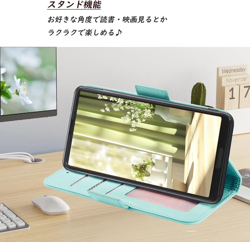 Galaxy S25 手帳型ケース SIMフリー 収納カード機能付き 耐衝撃 セルリアンブルー