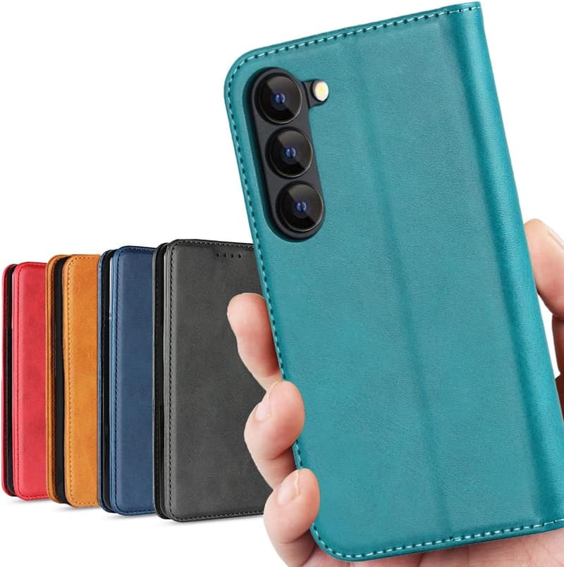 Galaxy S23 手帳型ケース 合成皮革 カード入れ スタンド機能 ターコイズ【iCoverCase】