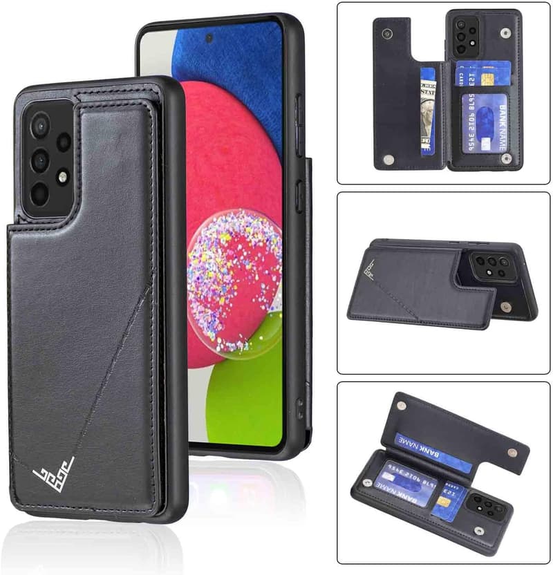 Galaxy A53 5G用 手帳型カードケース（ブラック） ランヤード付き PUレザー
