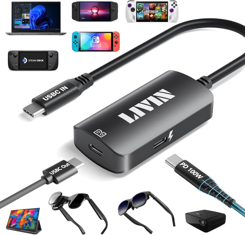 USB C アダプタ【4K@60Hz HDMI + 100W充電】AR/XRスマートグラス用（Switch、PC、iPhone、Android対応）