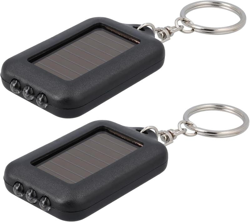 防災用ソーラーLEDキーホルダーライト 2個セット コンパクト黒