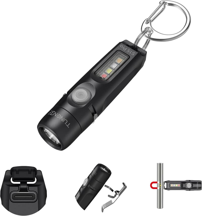 TUNENGE S15Pro USB C充電式ハイキング用高ルーメンキーチェーン懐中電灯（ブラック）