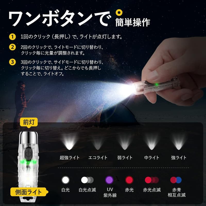 USB-C充電式ミニ懐中電灯 1.5m耐衝撃 ハンディーライト 2個セット【防災・停電対策】