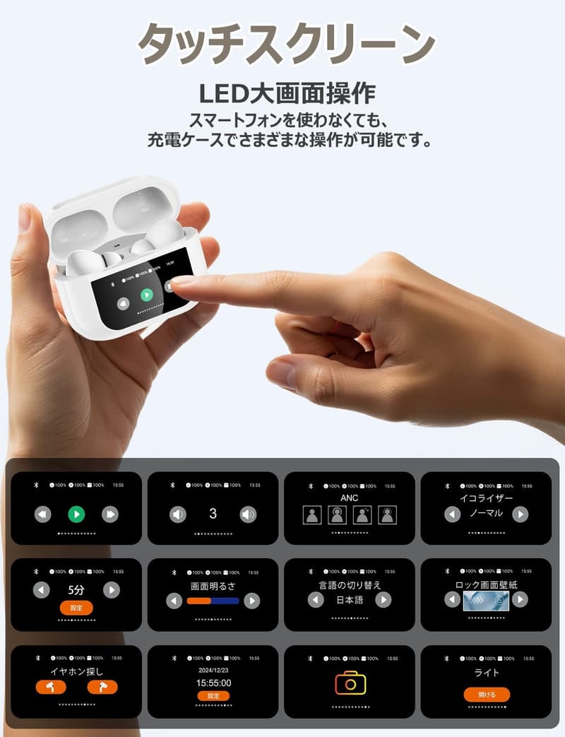 Bluetoothワイヤレスイヤホン 2025年新登場・ANC対応・IPX7防水・最大48時間再生・マイク付き・HiFi音質（白）