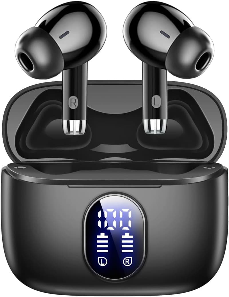 Bluetooth 5.3 ワイヤレスイヤホン ENCノイズキャンセリング 小型/軽量 最大30時間再生 (ブラック)