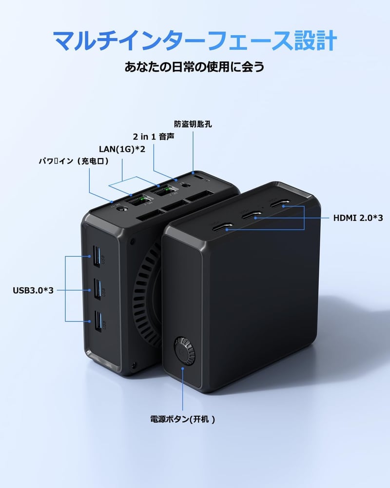 第12世代 M8 N100 ミニPC 12GB RAM 256GB SSD HDMI×3 4K対応
