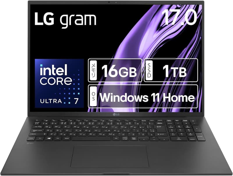 17インチノートパソコン【超軽量1350g/最大19.5h駆動】Core Ultra 7・16GBメモリ・1TB SSD・WQXGA液晶・顔認証・Windows 11・オブシディアンブラック【Amazon.co.jp限定】